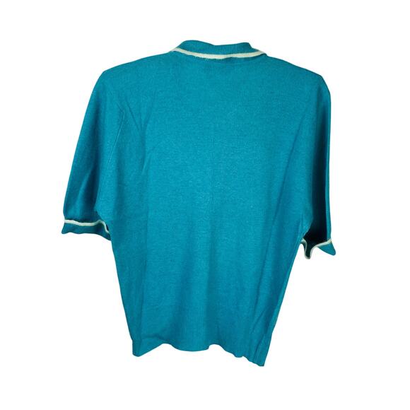 Wondameres Vintage Teal Wool Cardigan Short Sleeve Mid Century Sweater Size L - Picture 2 of 7